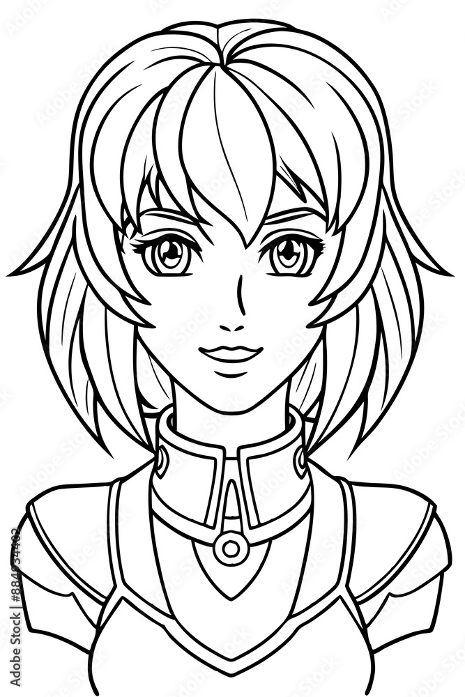 Anime girl coloring page illustration Generative AI Anime girl coloring page illustration Generative AI