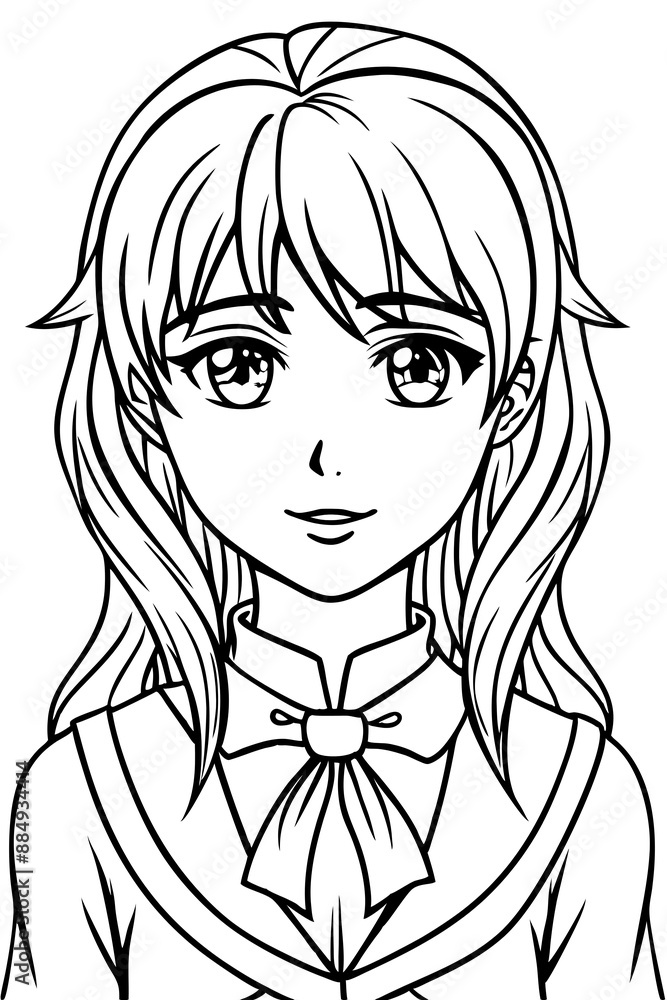 Anime girl coloring page illustration Generative AI Anime girl coloring page illustration Generative AI