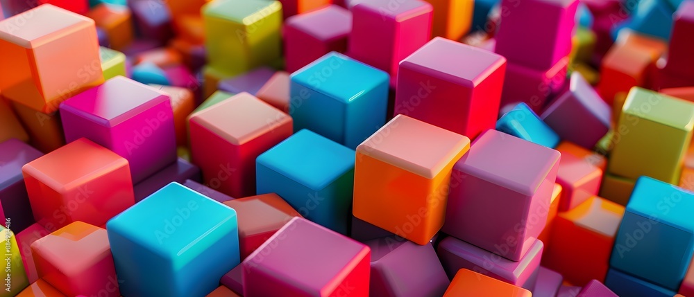 Vibrant colorful cubes in a 3D abstract geometric pattern, showcasing dynamic modern design with vivid block shapes and bright hues. Vibrant colorful cubes in a 3D abstract geometric pattern, showcasing dynamic modern design with vivid block shapes and bright hues.