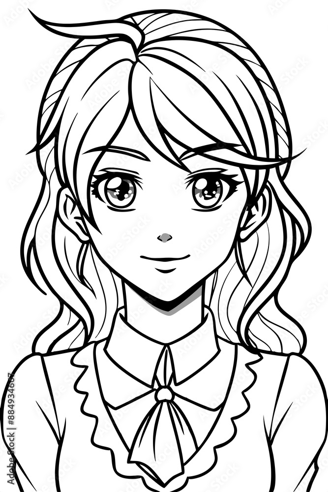 Anime girl coloring page illustration Generative AI Anime girl coloring page illustration Generative AI