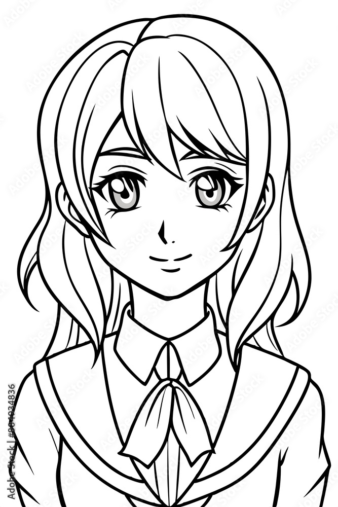 Anime girl coloring page illustration Generative AI Anime girl coloring page illustration Generative AI