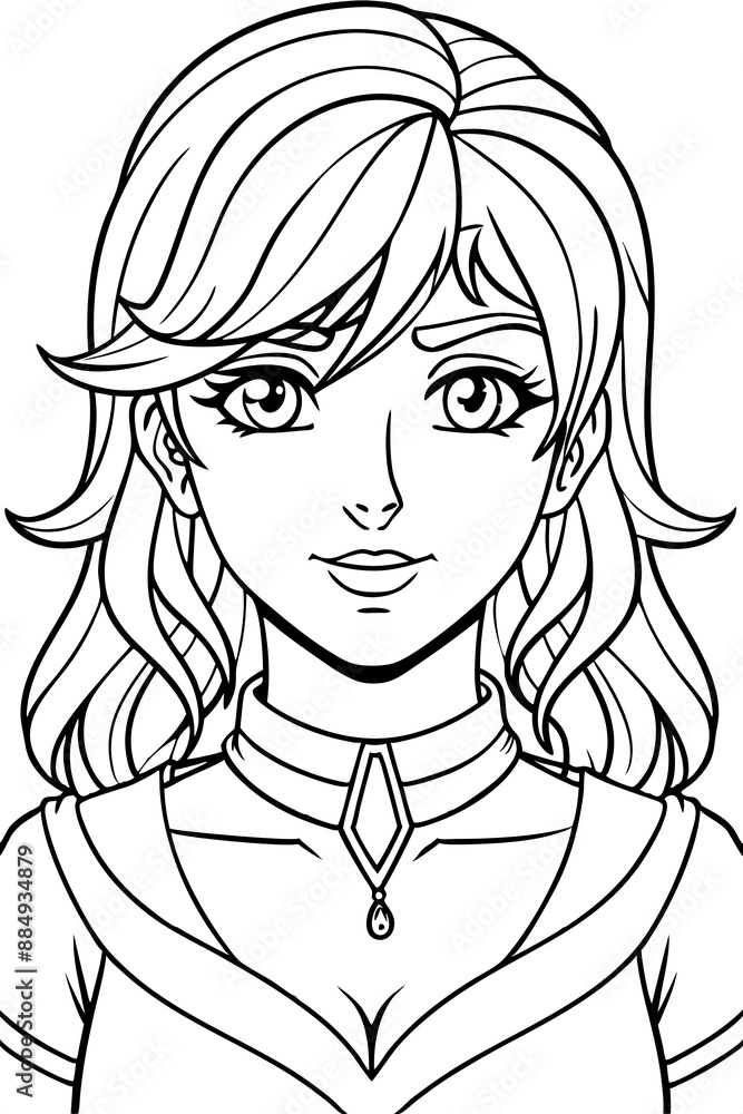 Anime girl coloring page illustration Generative AI Anime girl coloring page illustration Generative AI