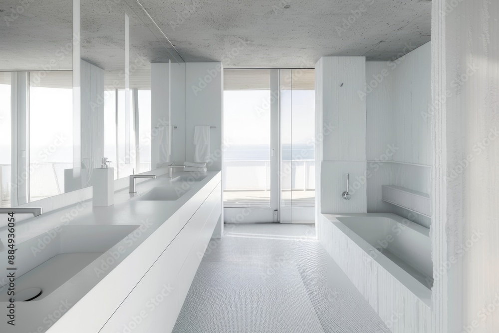 Bright and simple white bathroom with a modern aesthetic Bright and simple white bathroom with a modern aesthetic