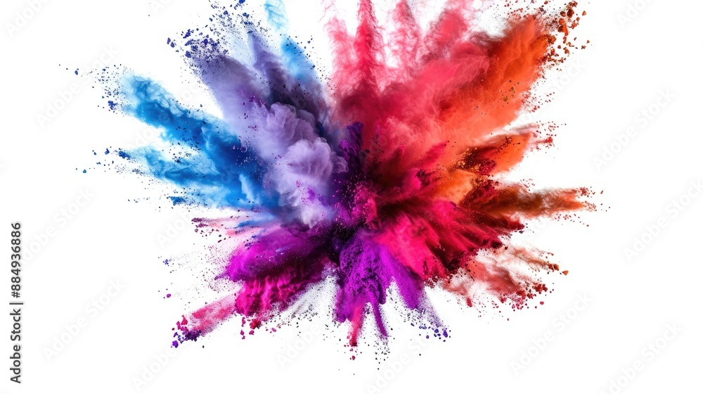 Vivid colored powder explosion on solid white background, vibrant energy Vivid colored powder explosion on solid white background, vibrant energy