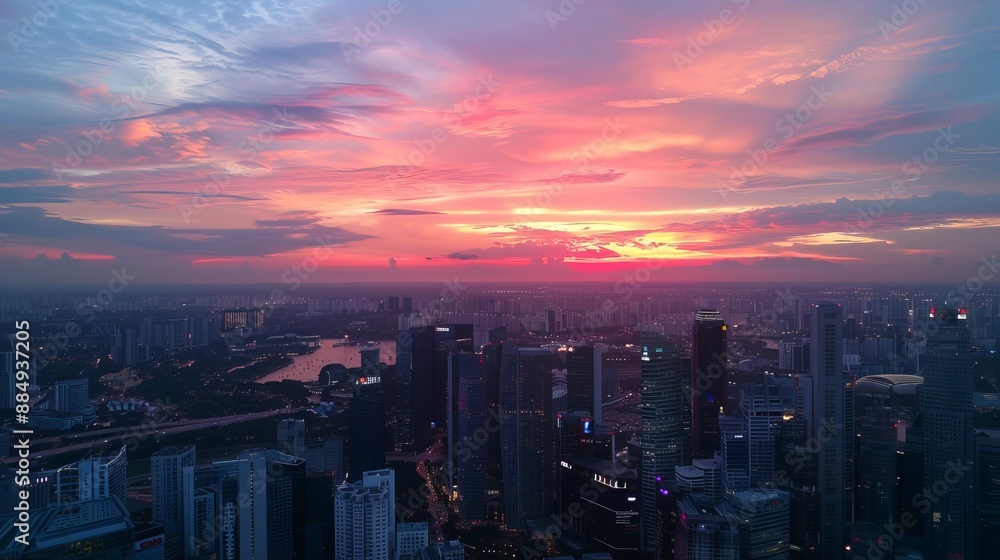 custom made wallpaper toronto digitalION Sky, Orchard, Singapore, July 2016: A sunset panorama of Singapore city seen from the 55th floor observation deck of ION Sky in Orchard.