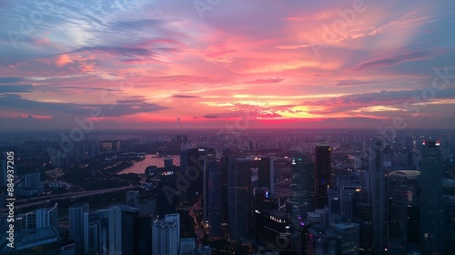 Wallpaper Mural ION Sky, Orchard, Singapore, July 2016: A sunset panorama of Singapore city seen from the 55th floor observation deck of ION Sky in Orchard. Torontodigital.ca