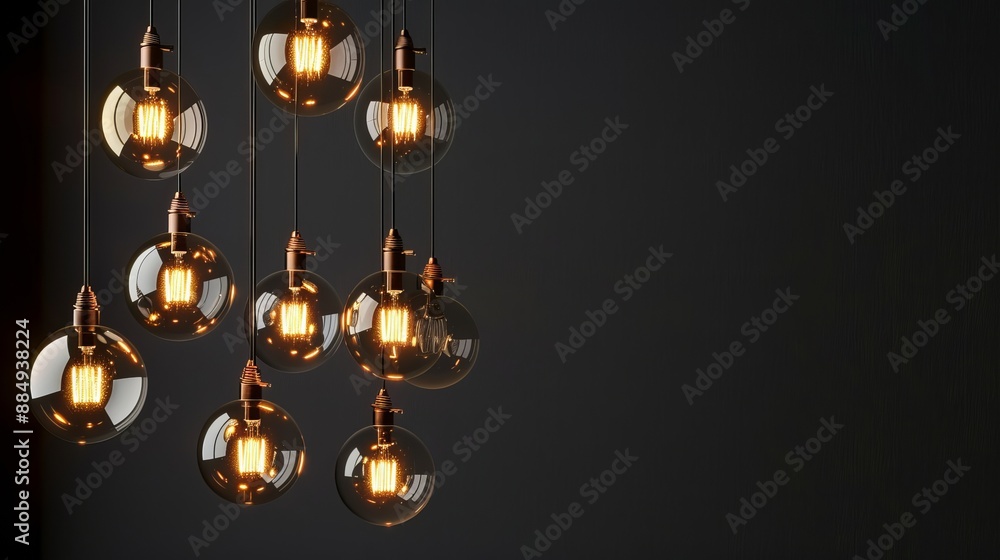 Lighting decoration featuring large designer lamps against a dark background. Lighting decoration featuring large designer lamps against a dark background.