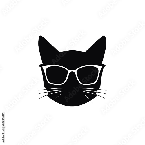 cat wearing glasses logo vector 