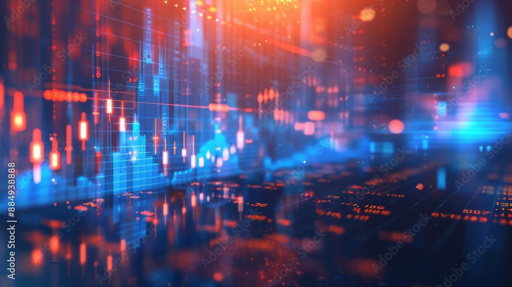 digital stock market chart with blue and orange colors, blurred background digital stock market chart with blue and orange colors, blurred background