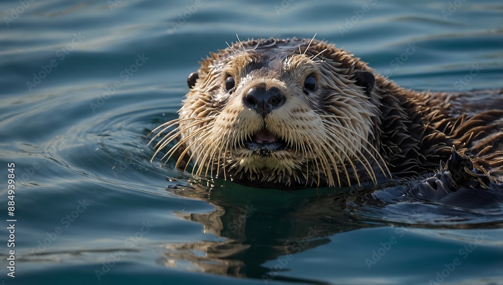 Grinning sea otter floating on its bac Grinning sea otter floating on its bac
