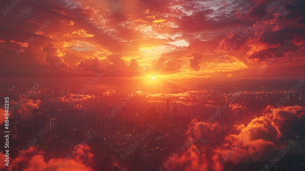 Sunset clouds with vibrant orange and pink hues over a cityscape in 4K. Sunset clouds with vibrant orange and pink hues over a cityscape in 4K.