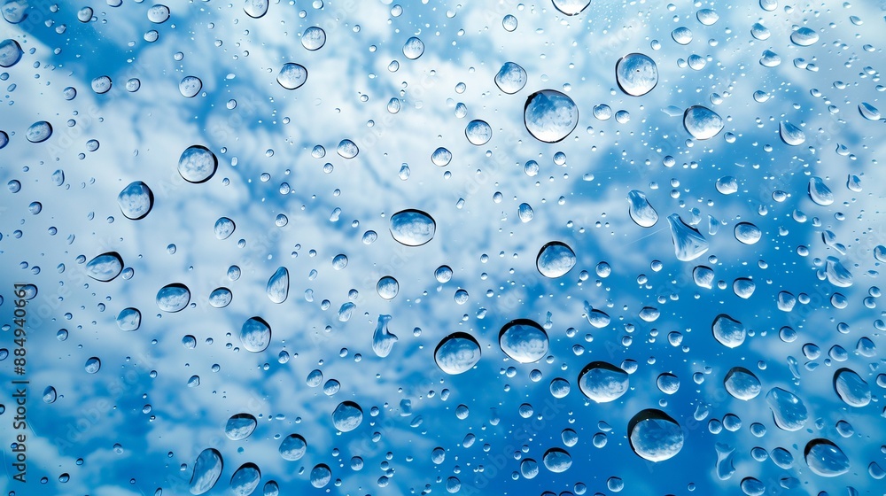 Raindrops on window glass with a cloudy background, creating a natural pattern. Raindrops on window glass with a cloudy background, creating a natural pattern.