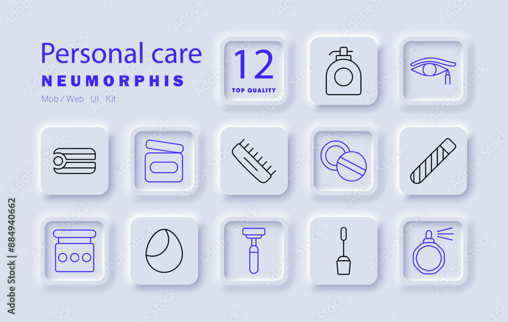 Personal care set icon. Comb, razor, lotion, eye care, makeup, beauty products, grooming, hygiene, cosmetic tools, skincare, nail care, perfume, toiletries, beauty routine, grooming, self-care Personal care set icon. Comb, razor, lotion, eye care, makeup, beauty products, grooming, hygiene, cosmetic tools, skincare, nail care, perfume, toiletries, beauty routine, grooming, self-care