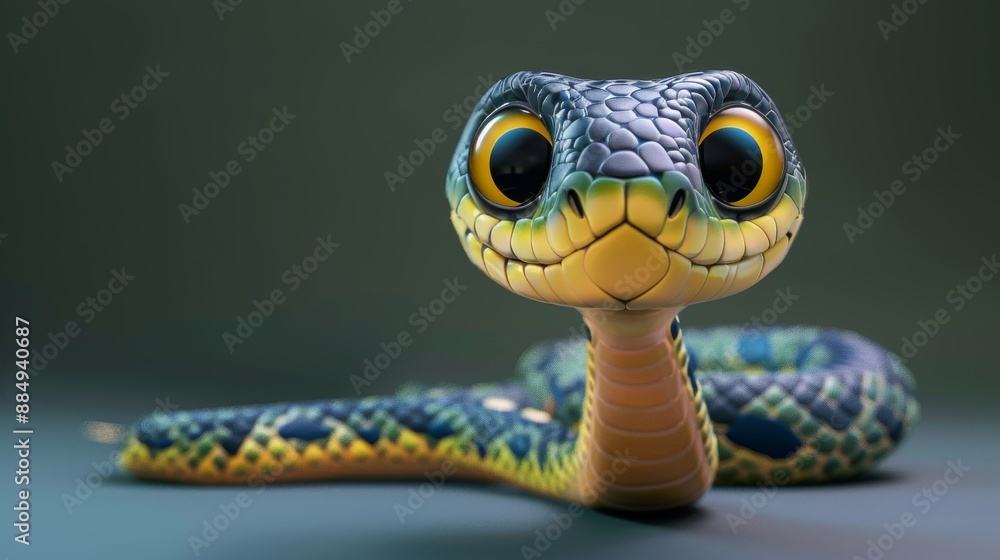 Obraz premium Adorable snake 3D animation. Cute snake 3D render for children's animation.