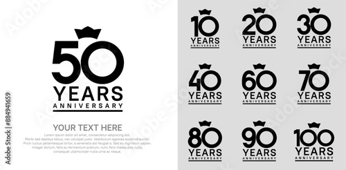 anniversary logotype set. black color and crown can be use for celebration event