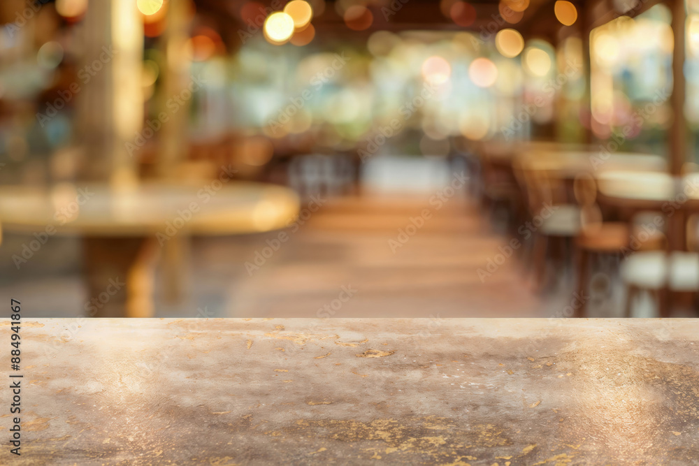 Empty marble stone table top with blurred restaurant background Empty marble stone table top with blurred restaurant background