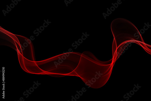 Red glowing abstract wave on a black background. Luxury design template with red flowing wavy element