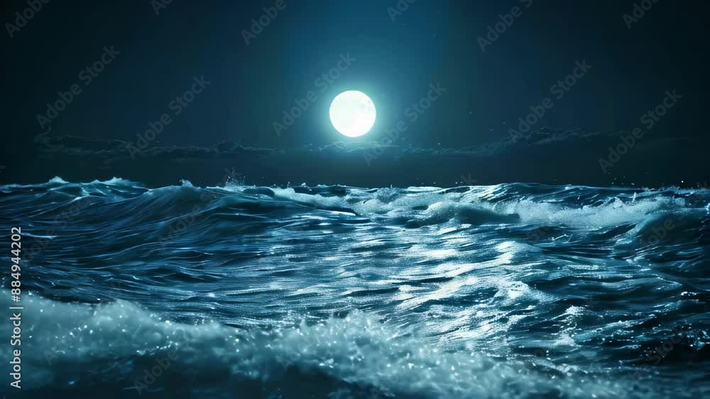 Sea or ocean waves under moonlight Sea or ocean waves under moonlight