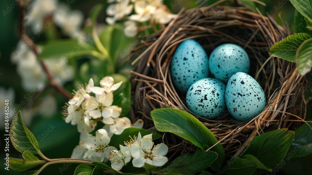 Eggs in a nest on a spring card Eggs in a nest on a spring card