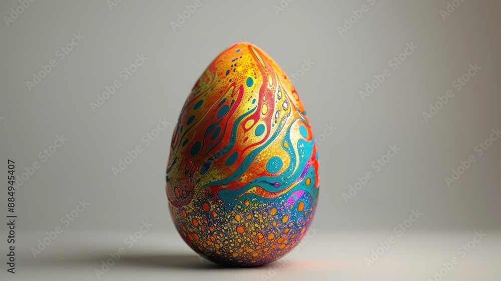 A single dinosaur egg with vibrant, fantasy-inspired patterns, positioned elegantly on the right side of a clean, minimal background A single dinosaur egg with vibrant, fantasy-inspired patterns, positioned elegantly on the right side of a clean, minimal background