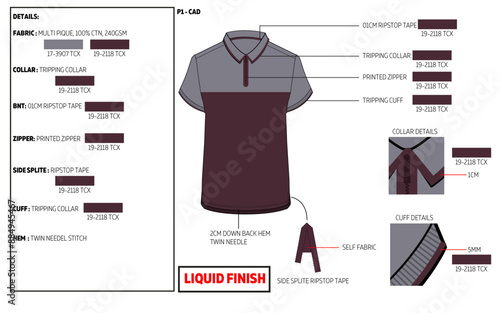 mens short sleeve zip through pique polo shirt tech pack vector. 