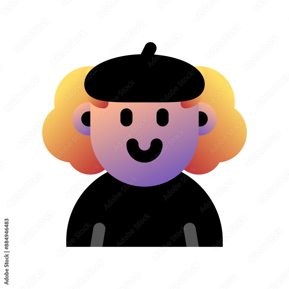 Naklejka premium Editable artist with long curly hair avatar vector icon. User, profile, identity, persona. Part of a big icon set family. Perfect for web and app interfaces, presentations, infographics, etc