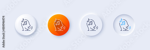 Voicemail line icon. Neumorphic, Orange gradient, 3d pin buttons. Audio message sign. Singing symbol. Line icons. Neumorphic buttons with outline signs. Vector