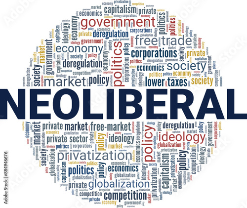 Neoliberal word cloud conceptual design isolated on white background.