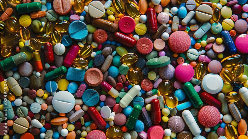 An array of multicolored pharmaceutical pills and capsules, including opioids, vitamins, and a variety of medicines, scattered across a surface, representing healthcare and medication diversity. An array of multicolored pharmaceutical pills and capsules, including opioids, vitamins, and a variety of medicines, scattered across a surface, representing healthcare and medication diversity.