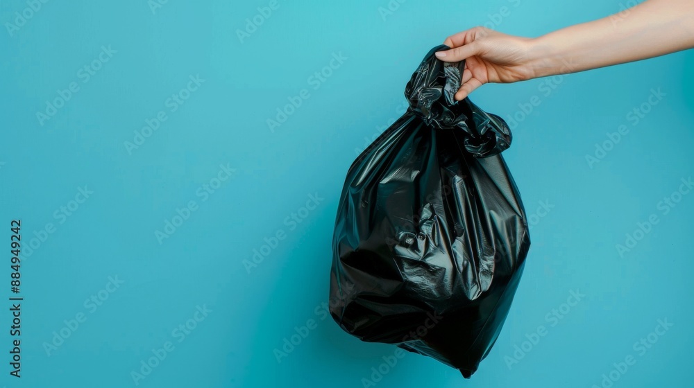 Close-up photo of hand holding garbage bag.
Close-up photo of hand holding garbage bag.