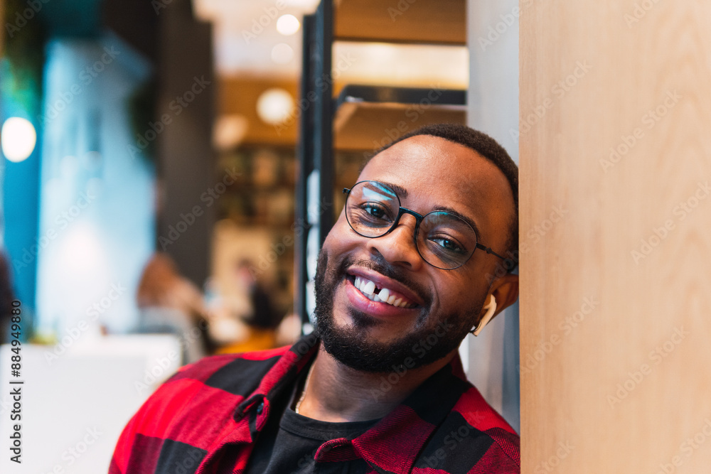 Cheerful black man without tooth in cafe Cheerful black man without tooth in cafe