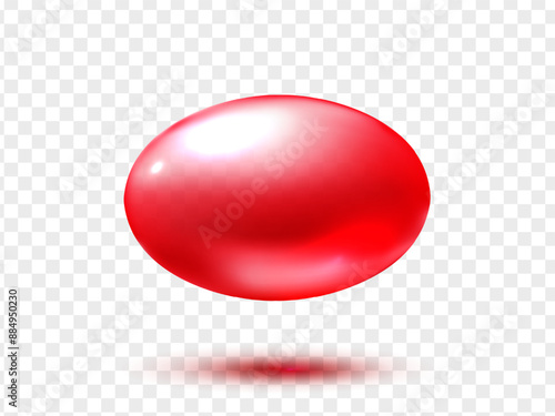 Red liquid oily capsule template with antibiotic, medical gel, vitamin gel or cosmetic essence isolated on transparent background. Vector illustration.