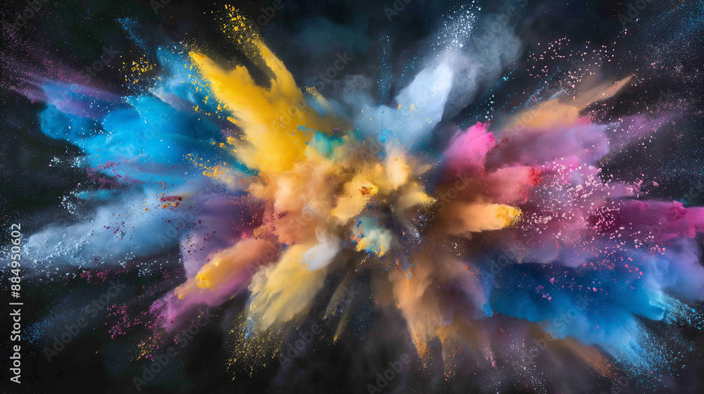 Fototapeta premium Explosion of colorful powder paint in mid-air.