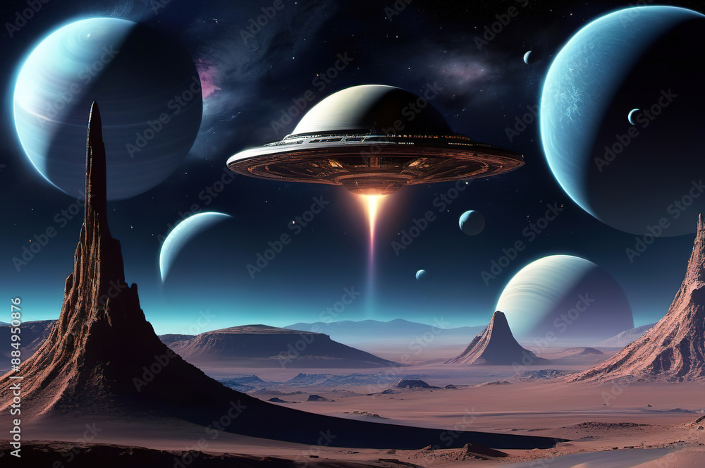 A spaceship is taking off on another planet. A spaceship is taking off on another planet.