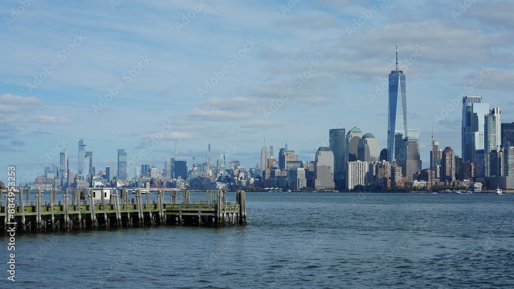 Fototapeta premium The New York manhattan view from the ferry boat in the sunny day
