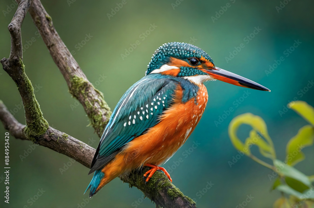 Vibrant Male Common Kingfisher Perched on Branch Vibrant Male Common Kingfisher Perched on Branch
