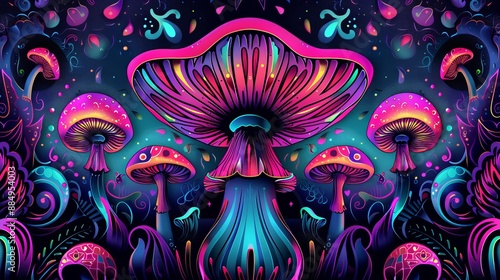 Wallpaper Mural Neon Psychedelic Mushroom Forest Torontodigital.ca