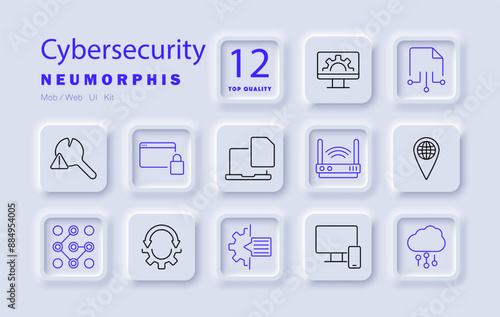Cybersecurity set icon. Lock, warning, firewall, secure connection, encryption, network protection, data breach, malware, antivirus, privacy, authentication, software