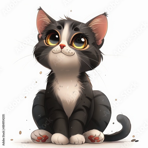 A charming vector illustration of a cute American Shorthair cat with a happy expression, shown in a cartoon style, isolated on a white background