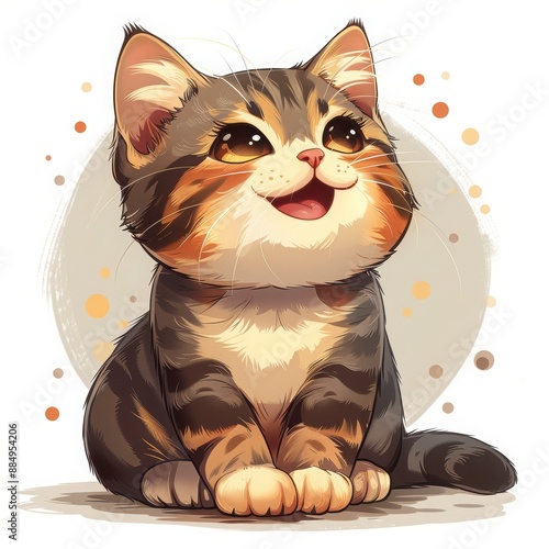 A charming vector illustration of a cute American Shorthair cat with a happy expression, shown in a cartoon style, isolated on a white background