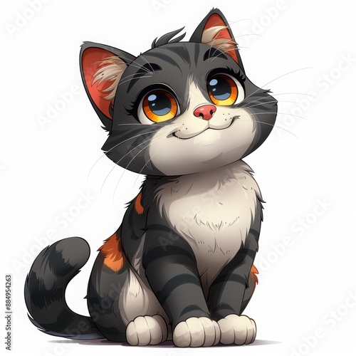 A charming vector illustration of a cute American Shorthair cat with a happy expression, shown in a cartoon style, isolated on a white background