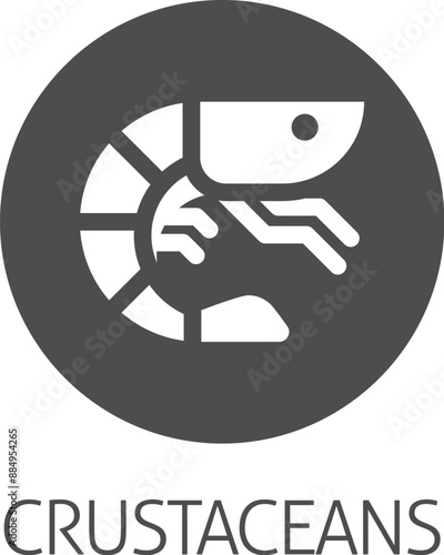 A prawn shrimp crustacean food stylised icon. Possibly an icon for the allergen or allergy or a seafood concept.