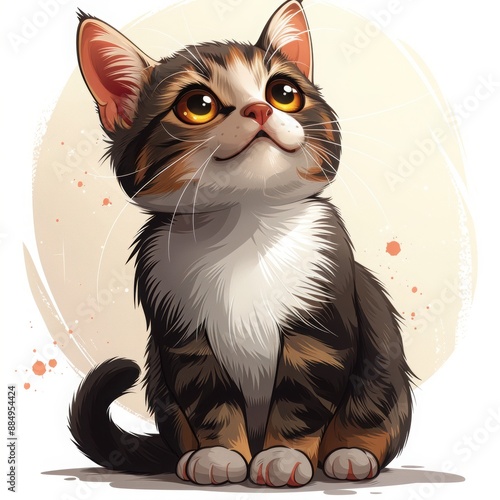 An adorable American Shorthair cat in a sitting position, illustrated in a cute cartoon vector style, isolated on a white background