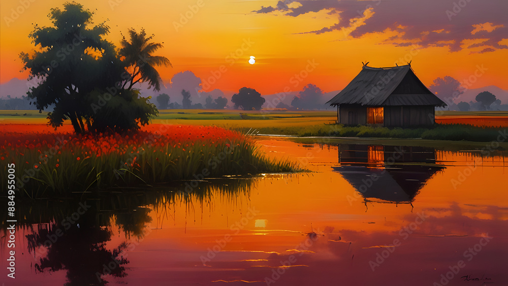 Fototapeta premium sunset over the river, ai generated