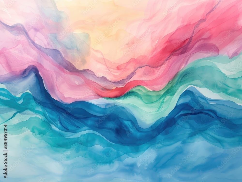 Flowing abstract watercolor with a mix of pink, blue, and green tones Flowing abstract watercolor with a mix of pink, blue, and green tones