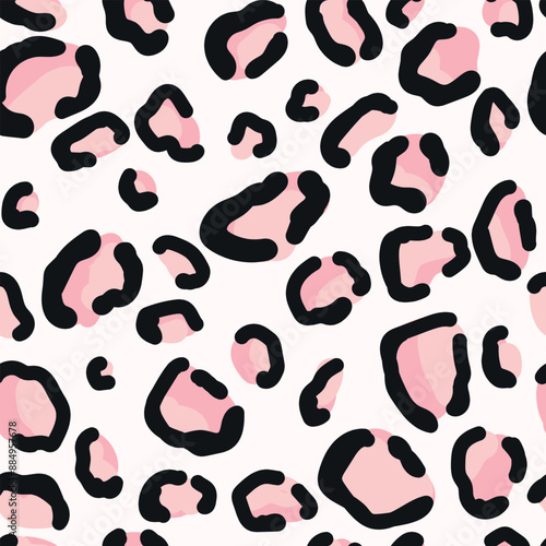 Leo print on white background, pink spots, seamless pattern.
