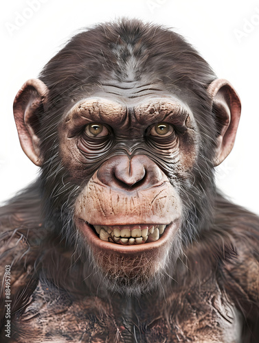 "Photorealistic 3D Render of a Proud Young Ape on White Background"