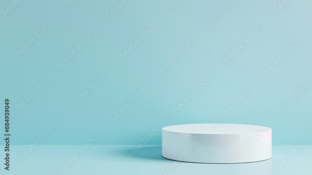 Minimalist white circular platform with blue background ideal for product display, presentation, or advertising in modern designs. Minimalist white circular platform with blue background ideal for product display, presentation, or advertising in modern designs.