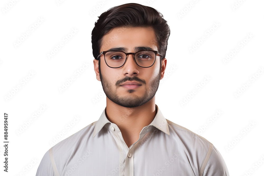 Handsome young Pakistani man with eyeglasses and shirt isolated on transparent background Handsome young Pakistani man with eyeglasses and shirt isolated on transparent background