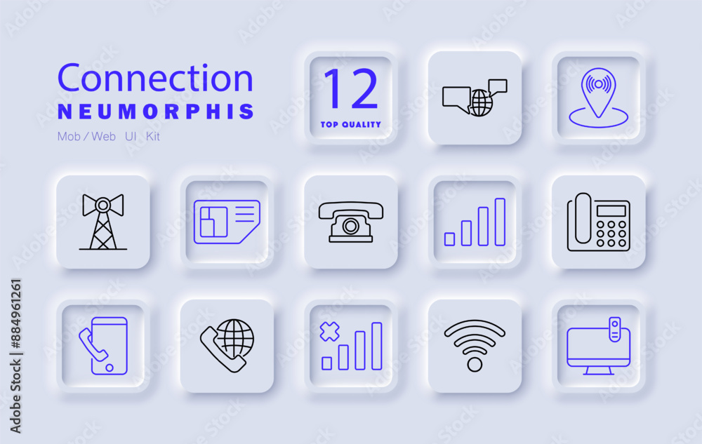Connection set icon. Antenna, SIM card, telephone, signal, WiFi, internet, smartphone, communication, network, router, modem, call, device, wireless, connection, tech. Connection set icon. Antenna, SIM card, telephone, signal, WiFi, internet, smartphone, communication, network, router, modem, call, device, wireless, connection, tech.